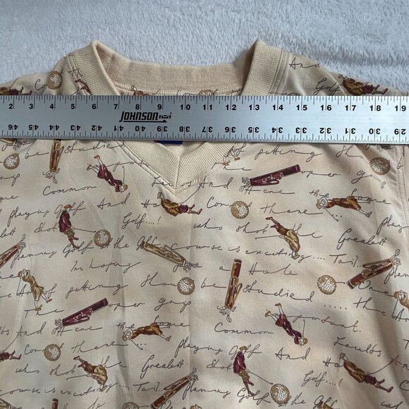 Vintage Tail Men Golf Print V-Neck Sweatshirt Medium Beige Pullover Sporty Retro - Picture 7 of 10